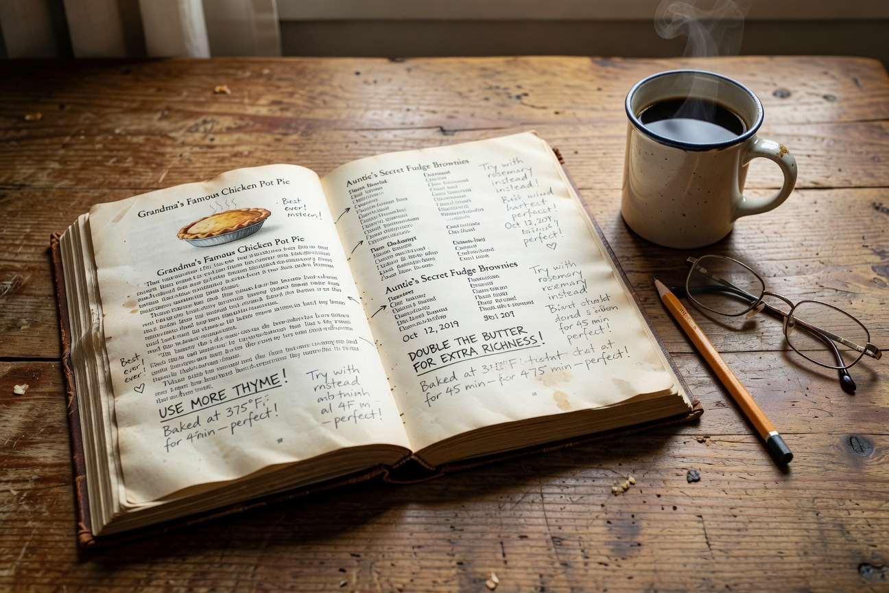 Annotated recipe book with notes