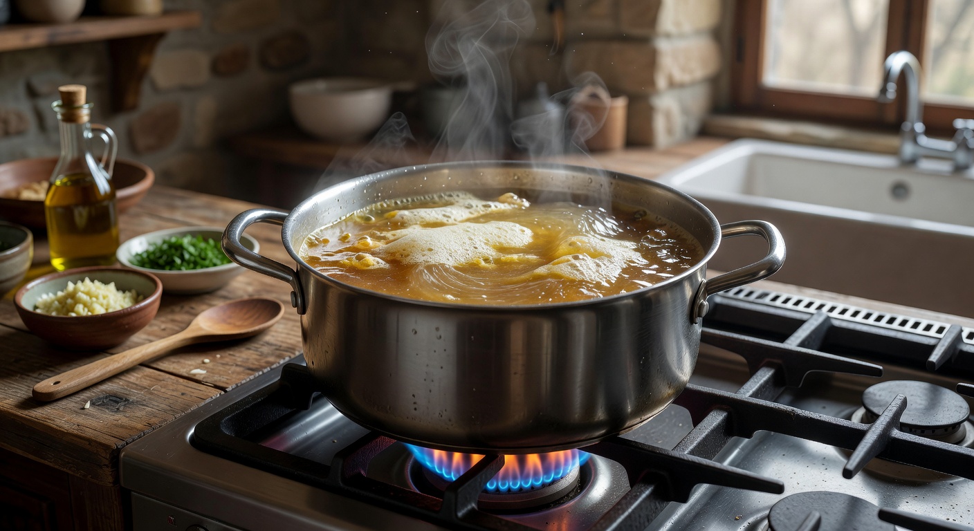 Simmering soup on stovetop