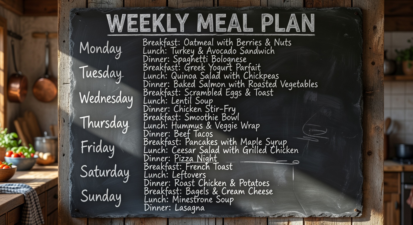 Weekly meal plan on paper